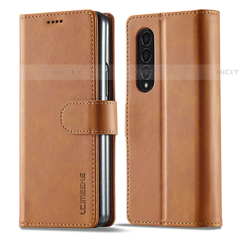 Funda de Cuero Cartera con Soporte Carcasa LC1 para Samsung Galaxy Z Fold4 5G Marron Claro