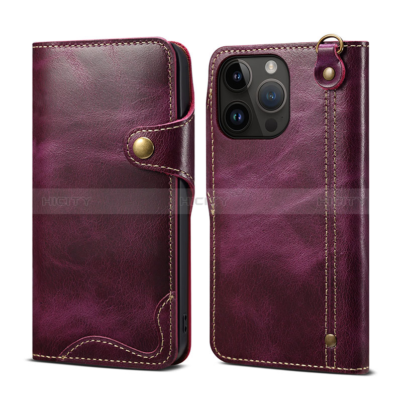 Funda de Cuero Cartera con Soporte Carcasa MT1 para Apple iPhone 14 Pro Morado