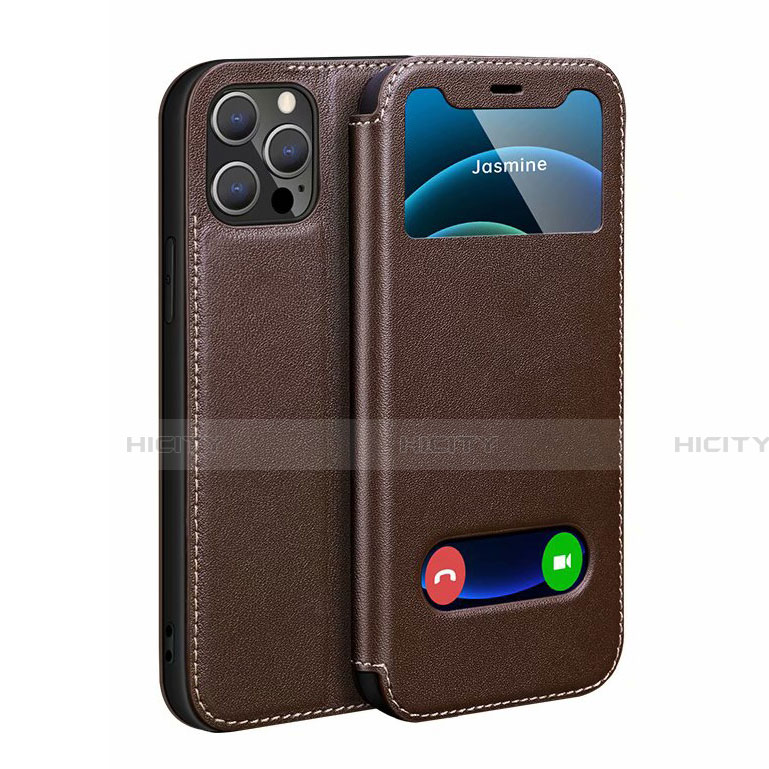 Funda de Cuero Cartera con Soporte Carcasa N01 para Apple iPhone 12 Pro Max Marron