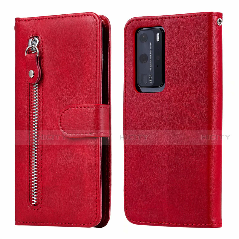 Funda de Cuero Cartera con Soporte Carcasa N01 para Huawei P40 Pro Rojo