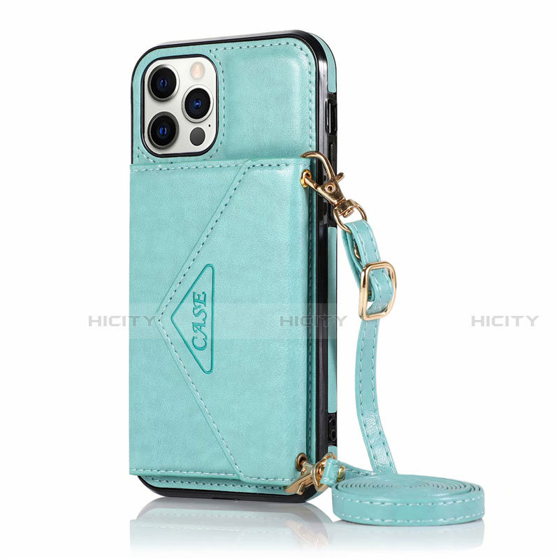 Funda de Cuero Cartera con Soporte Carcasa N03 para Apple iPhone 12 Pro Cian