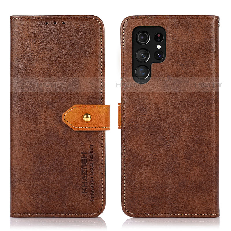 Funda de Cuero Cartera con Soporte Carcasa N07P para Samsung Galaxy S22 Ultra 5G Marron