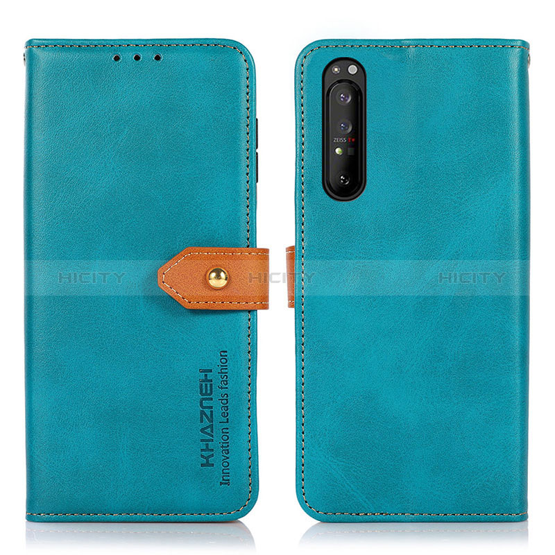 Funda de Cuero Cartera con Soporte Carcasa N07P para Sony Xperia 1 II Cian