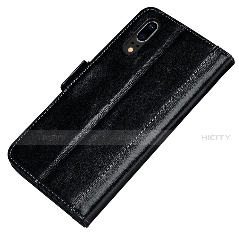 Funda de Cuero Cartera con Soporte Carcasa P01 para Huawei P20 Negro