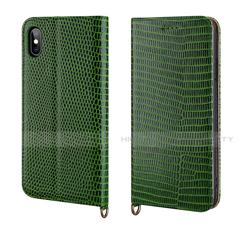 Funda de Cuero Cartera con Soporte Carcasa P03 para Apple iPhone X Verde