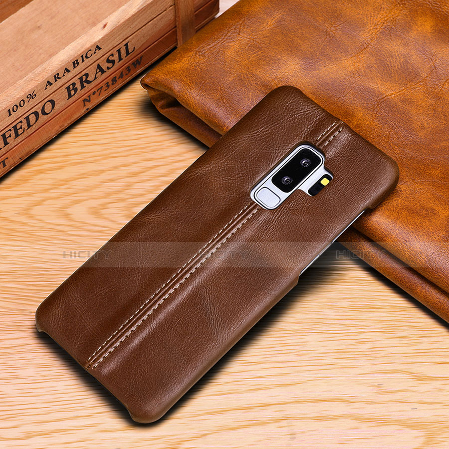 Funda de Cuero Cartera con Soporte Carcasa P03 para Samsung Galaxy S9 Plus Marron