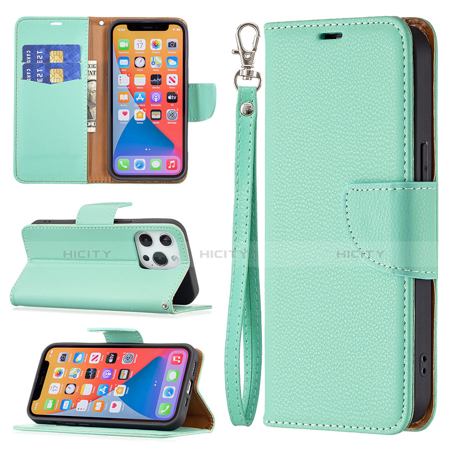 Funda de Cuero Cartera con Soporte Carcasa para Apple iPhone 13 Pro Cian