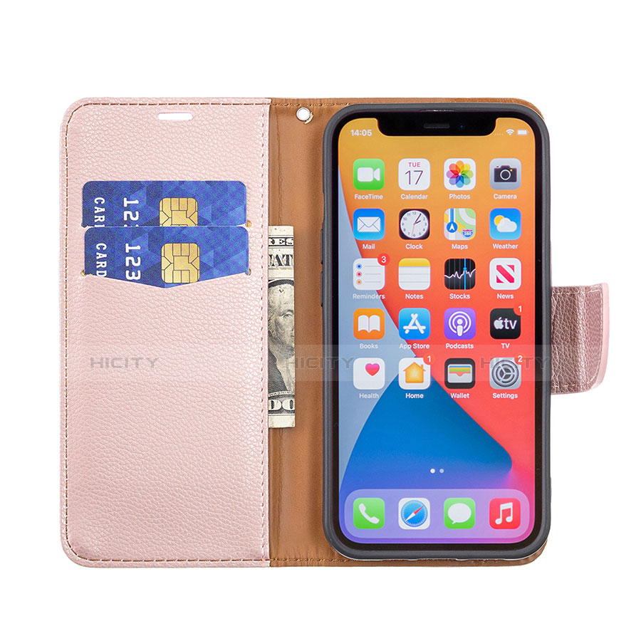 Funda de Cuero Cartera con Soporte Carcasa para Apple iPhone 13 Pro Max Oro Rosa