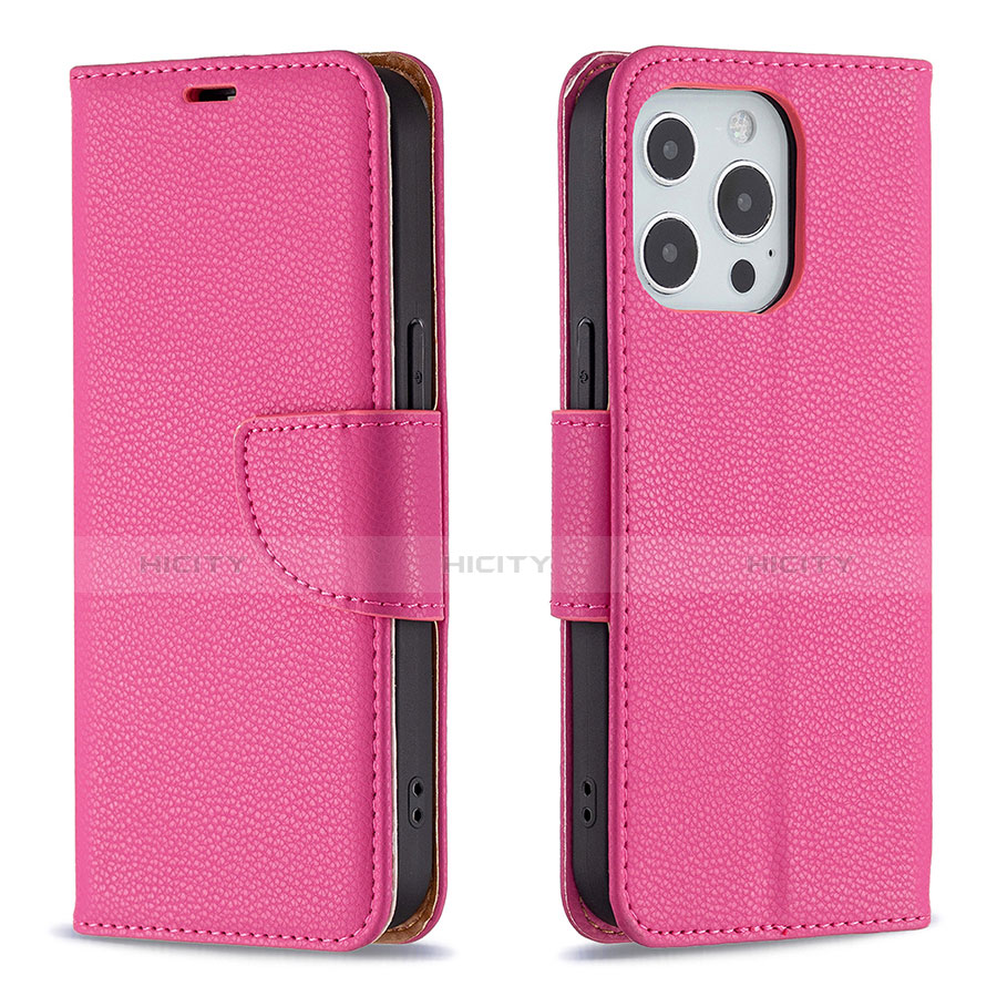 Funda de Cuero Cartera con Soporte Carcasa para Apple iPhone 13 Pro Rosa Roja