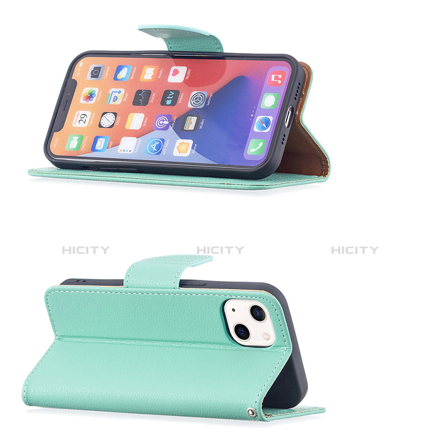 Funda de Cuero Cartera con Soporte Carcasa para Apple iPhone 14 Plus Cian