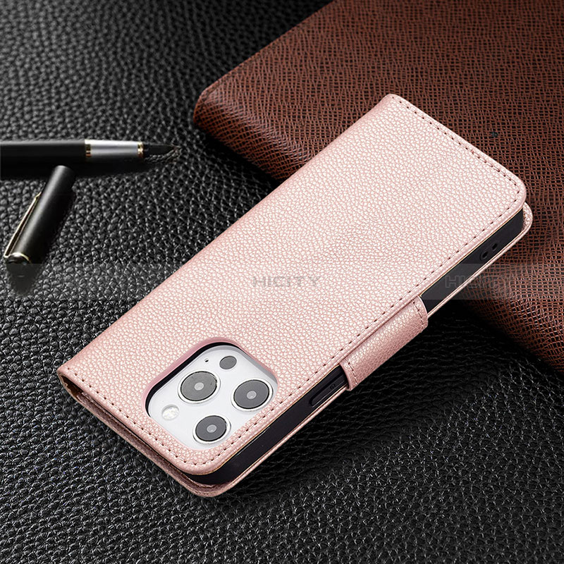 Funda de Cuero Cartera con Soporte Carcasa para Apple iPhone 14 Pro Oro Rosa