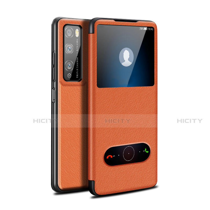 Funda de Cuero Cartera con Soporte Carcasa para Huawei Enjoy 20 Pro 5G Naranja