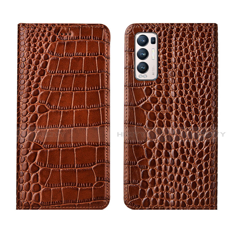 Funda de Cuero Cartera con Soporte Carcasa para Oppo Find X3 Neo 5G Marron Claro