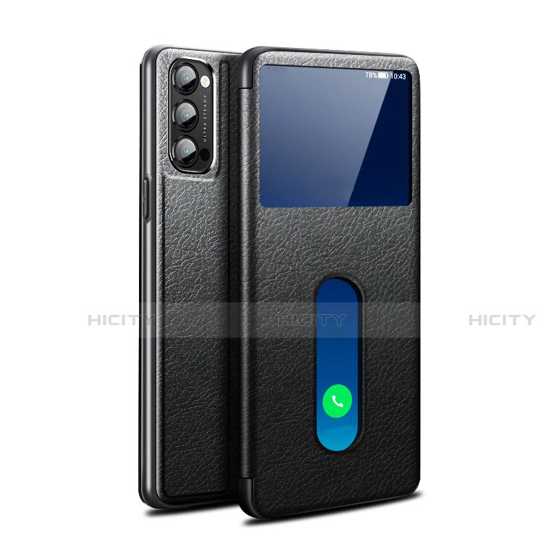 Funda de Cuero Cartera con Soporte Carcasa para Oppo Reno4 5G Negro