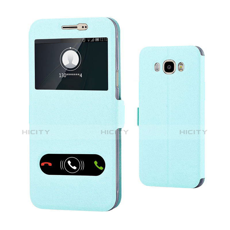 Funda de Cuero Cartera con Soporte Carcasa para Samsung Galaxy J7 (2016) J710F J710FN Azul Cielo