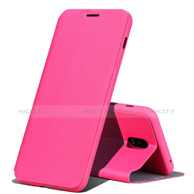 Funda de Cuero Cartera con Soporte Carcasa para Samsung Galaxy J7 Plus Rosa Roja