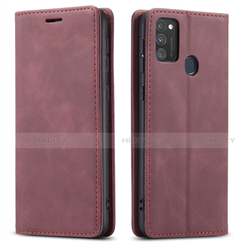 Funda de Cuero Cartera con Soporte Carcasa para Samsung Galaxy M21 Rojo Rosa