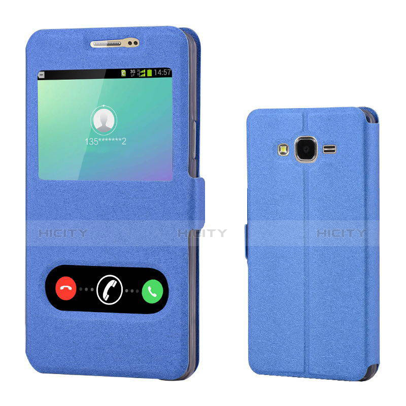 Funda de Cuero Cartera con Soporte Carcasa para Samsung Galaxy On7 G600FY Azul