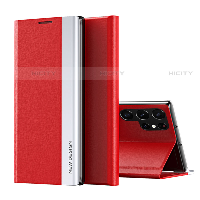 Funda de Cuero Cartera con Soporte Carcasa para Samsung Galaxy S22 Ultra 5G Rojo