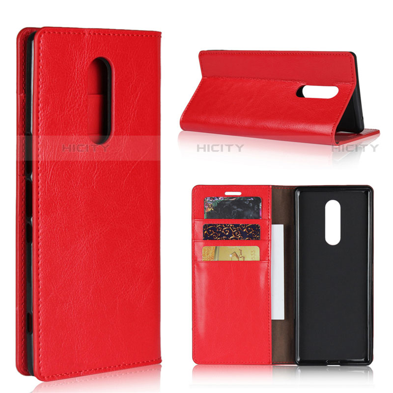 Funda de Cuero Cartera con Soporte Carcasa para Sony Xperia 1 Rojo