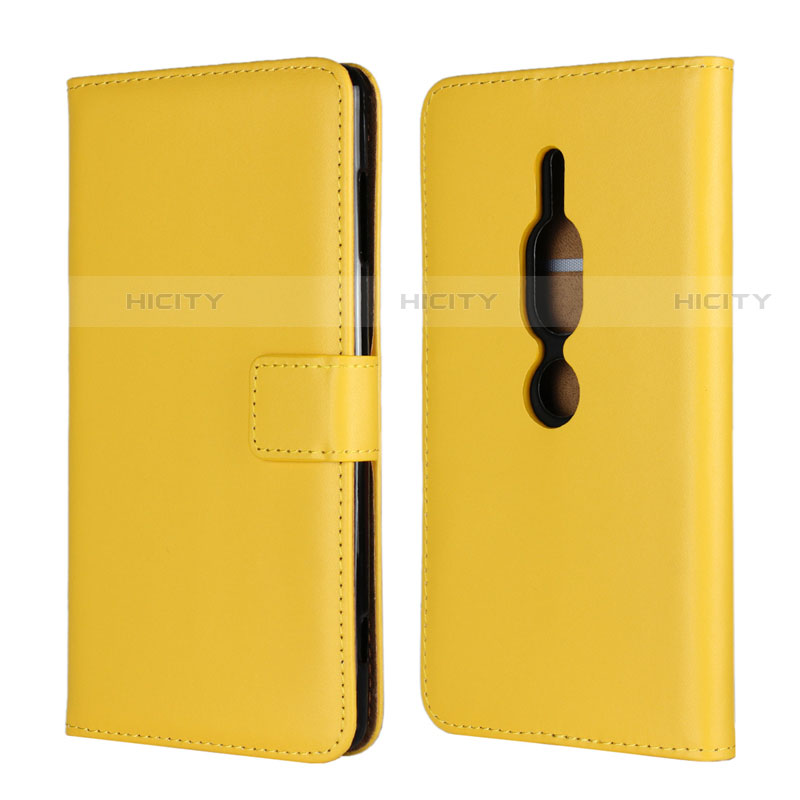 Funda de Cuero Cartera con Soporte Carcasa para Sony Xperia XZ2 Premium Amarillo