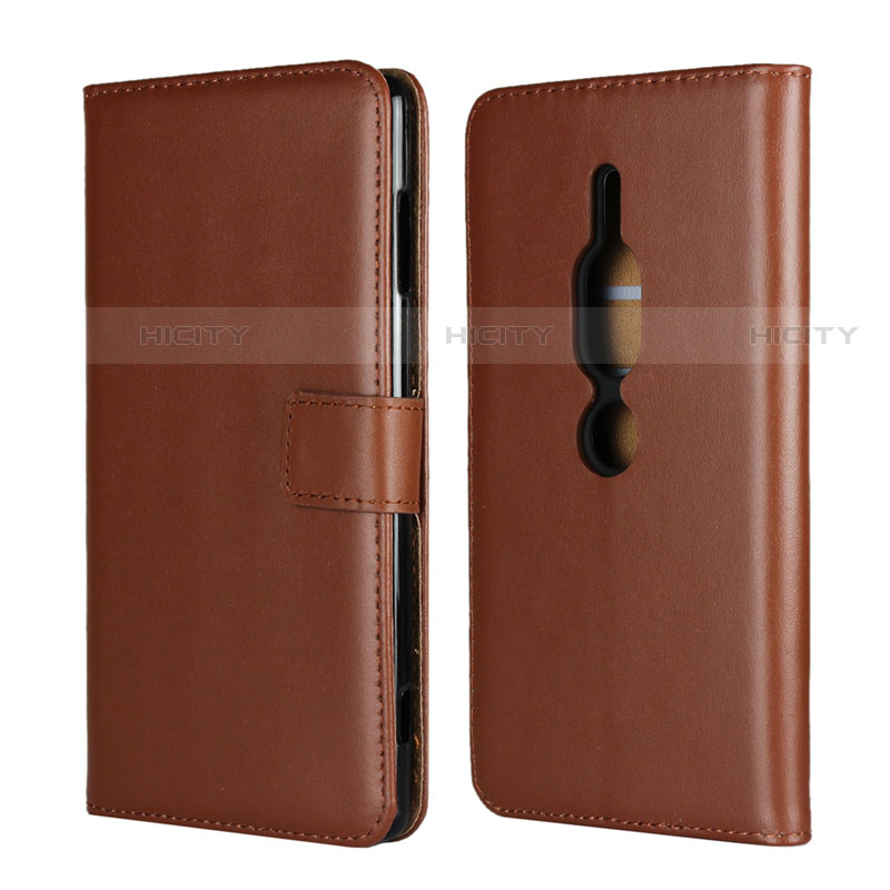 Funda de Cuero Cartera con Soporte Carcasa para Sony Xperia XZ2 Premium Marron