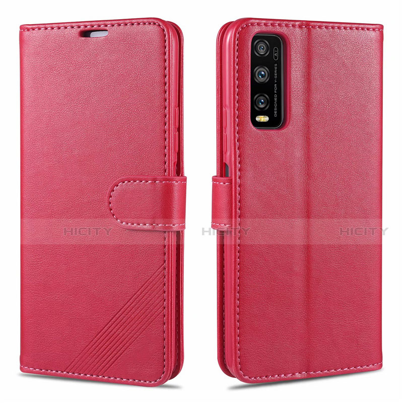 Funda de Cuero Cartera con Soporte Carcasa para Vivo Y20s Rojo