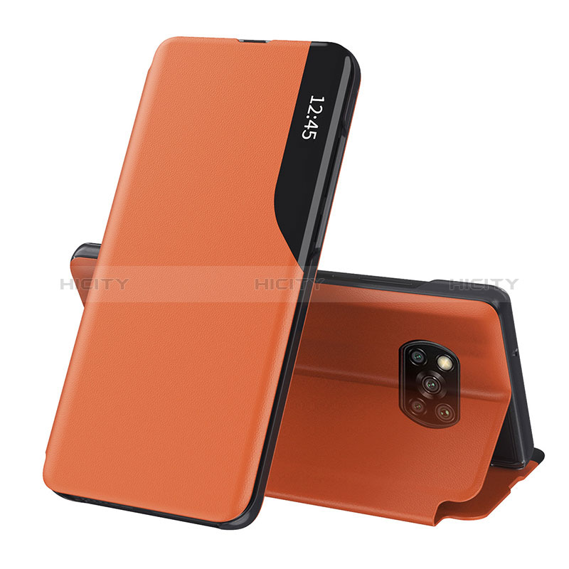 Funda de Cuero Cartera con Soporte Carcasa Q01H para Xiaomi Poco X3 Naranja