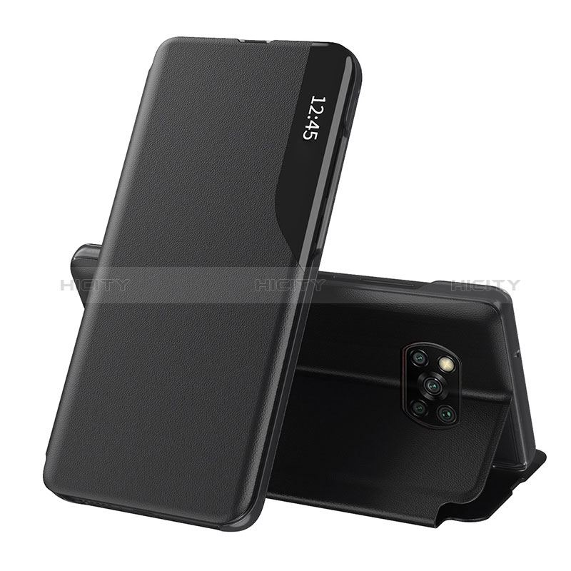 Funda de Cuero Cartera con Soporte Carcasa Q01H para Xiaomi Poco X3 Pro Negro