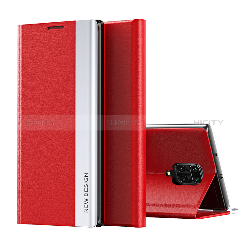 Funda de Cuero Cartera con Soporte Carcasa Q01H para Xiaomi Redmi Note 9 Pro Rojo