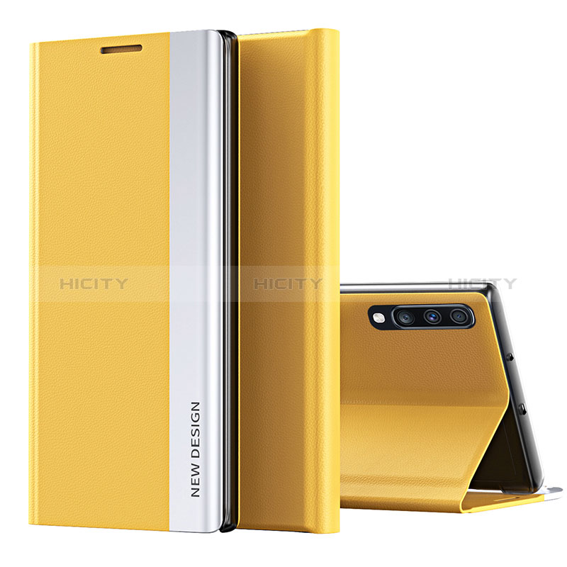 Funda de Cuero Cartera con Soporte Carcasa QH1 para Samsung Galaxy A70 Amarillo