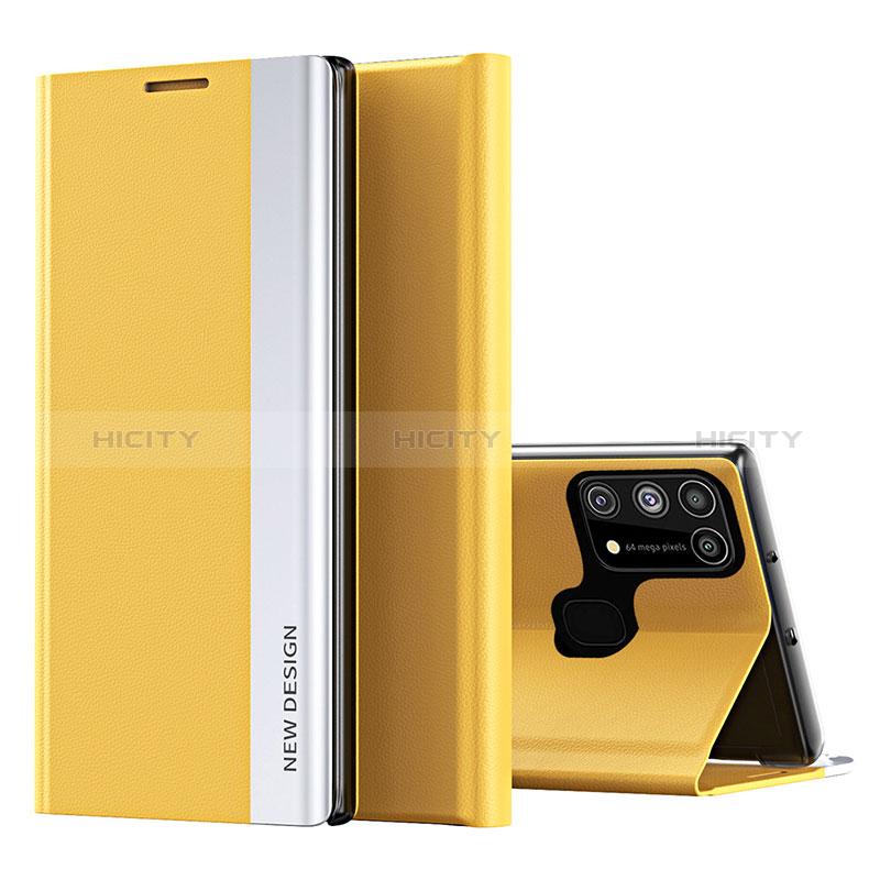 Funda de Cuero Cartera con Soporte Carcasa QH1 para Samsung Galaxy M21s Amarillo