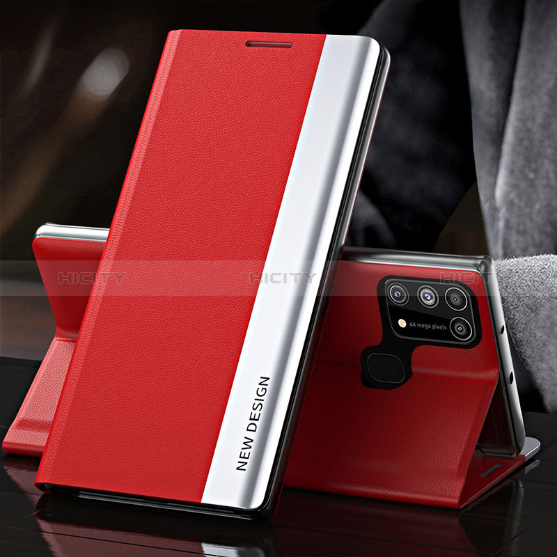 Funda de Cuero Cartera con Soporte Carcasa QH3 para Samsung Galaxy M21s Rojo