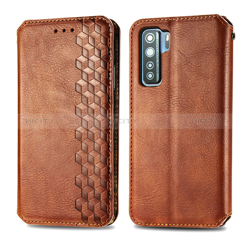 Funda de Cuero Cartera con Soporte Carcasa S01D para Huawei Nova 7 SE 5G Marron