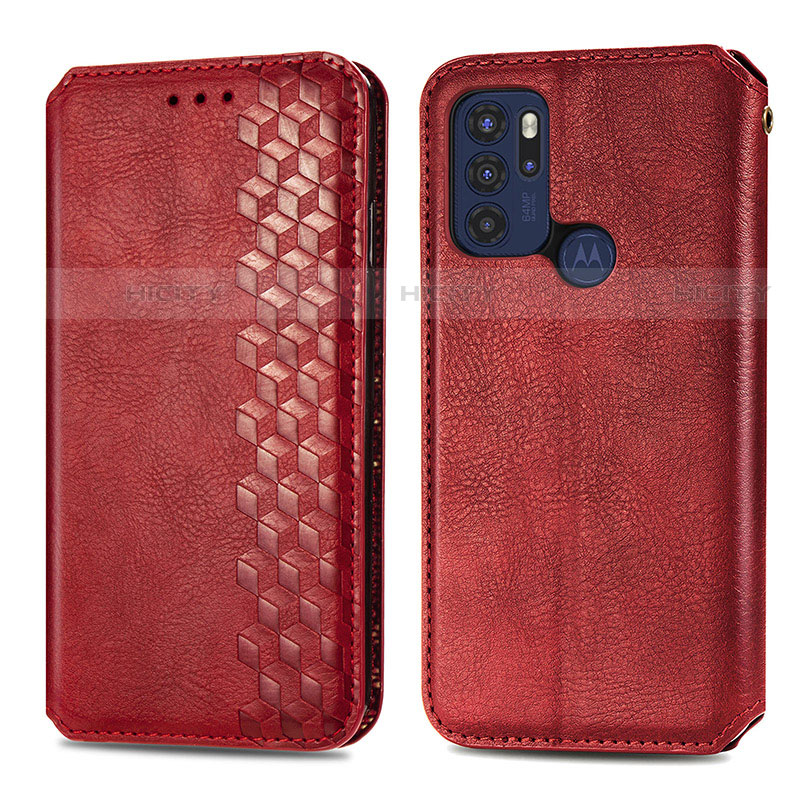Funda de Cuero Cartera con Soporte Carcasa S01D para Motorola Moto G60s Rojo