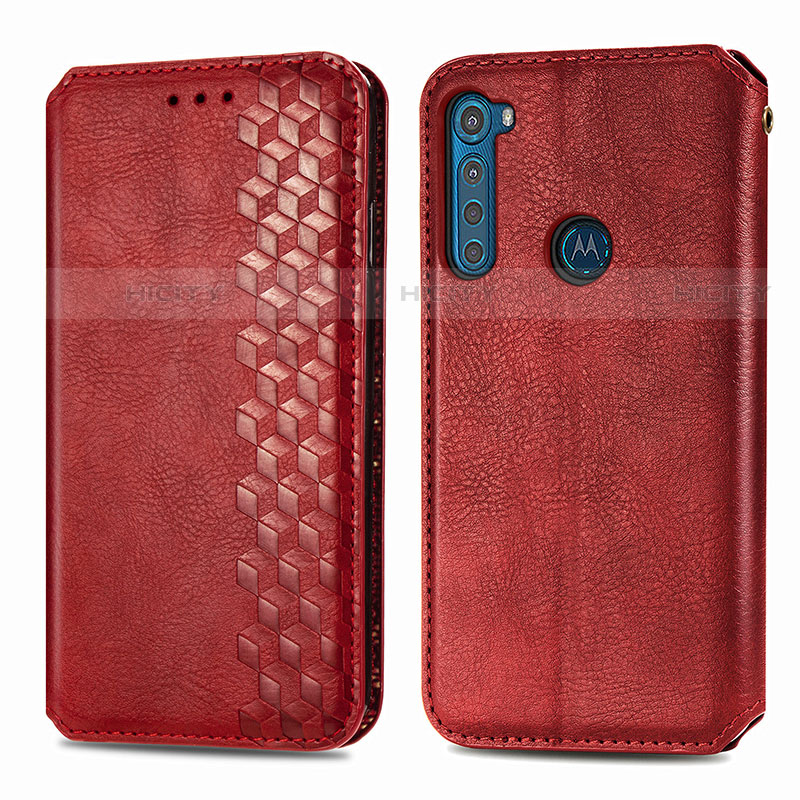 Funda de Cuero Cartera con Soporte Carcasa S01D para Motorola Moto One Fusion Plus Rojo