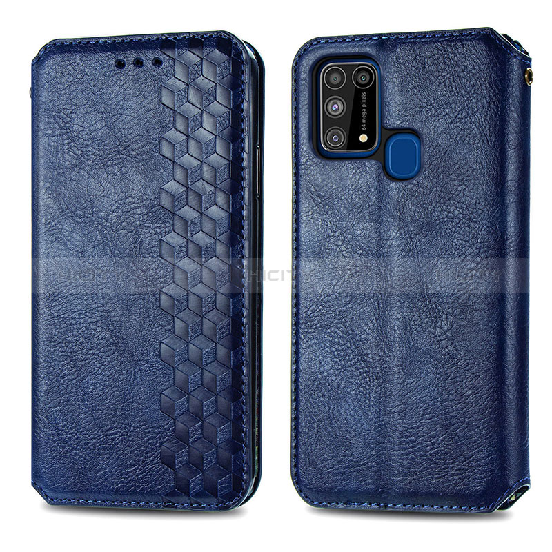 Funda de Cuero Cartera con Soporte Carcasa S01D para Samsung Galaxy M21s Azul