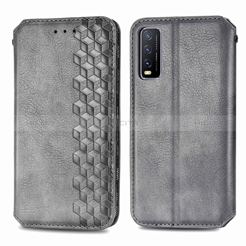 Funda de Cuero Cartera con Soporte Carcasa S01D para Vivo Y20s Gris