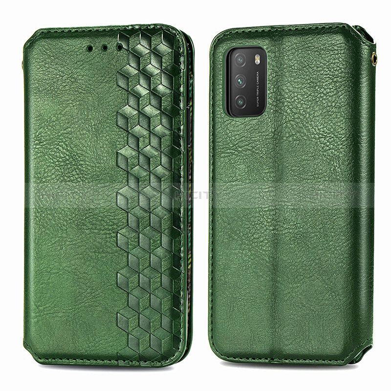 Funda de Cuero Cartera con Soporte Carcasa S01D para Xiaomi Poco M3 Verde