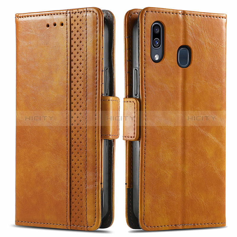 Funda de Cuero Cartera con Soporte Carcasa S02D para Samsung Galaxy A20 Marron Claro