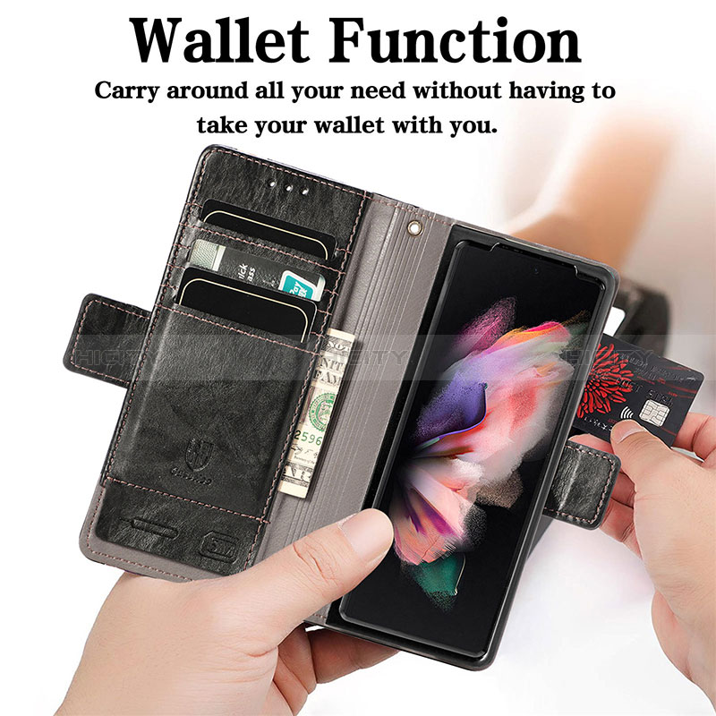 Funda de Cuero Cartera con Soporte Carcasa S02D para Samsung Galaxy Z Fold3 5G