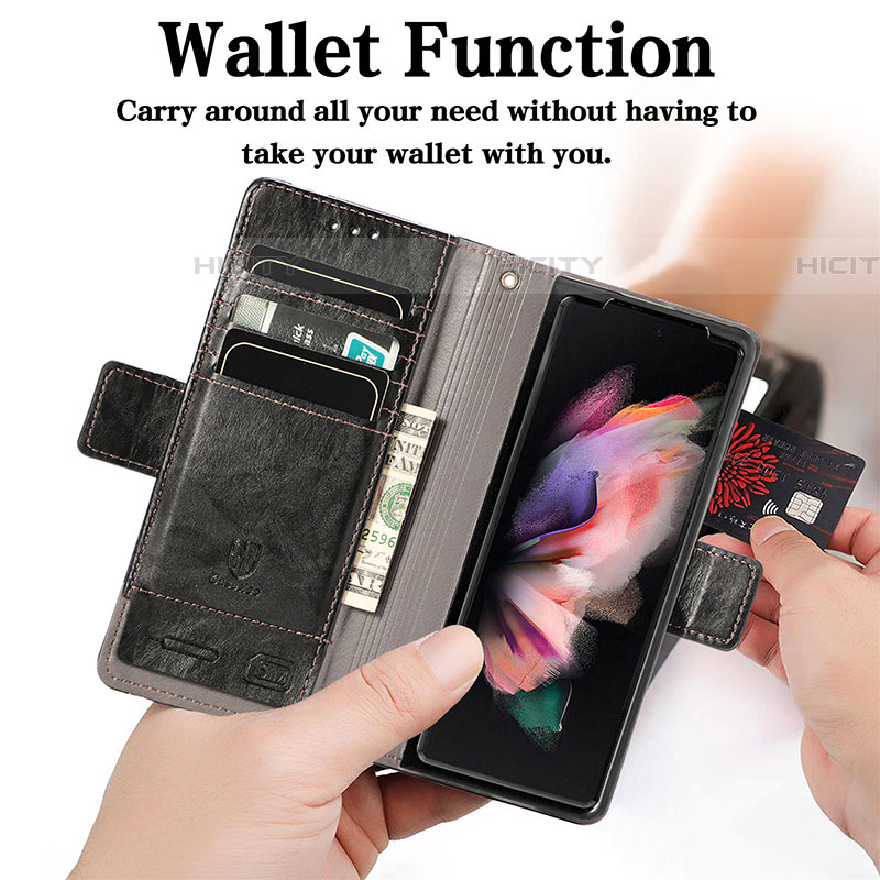 Funda de Cuero Cartera con Soporte Carcasa S02D para Samsung Galaxy Z Fold4 5G