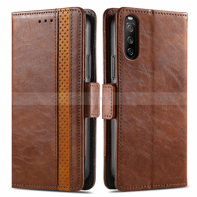 Funda de Cuero Cartera con Soporte Carcasa S02D para Sony Xperia 10 III Marron