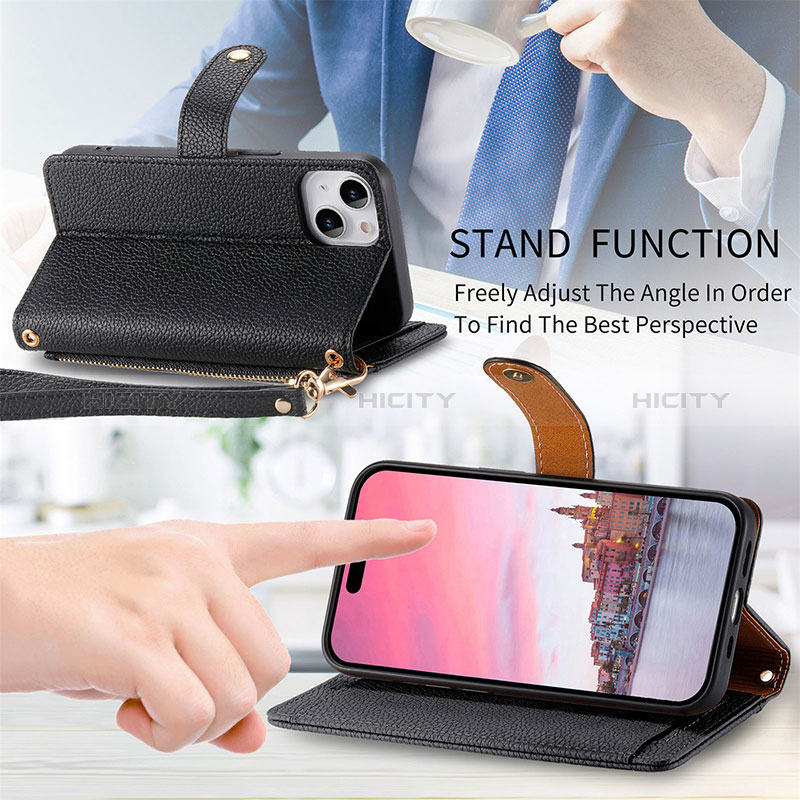 Funda de Cuero Cartera con Soporte Carcasa S03D para Apple iPhone 13