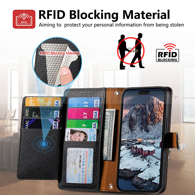 Funda de Cuero Cartera con Soporte Carcasa S03D para Apple iPhone 14 Pro