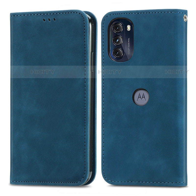 Funda de Cuero Cartera con Soporte Carcasa S04D para Motorola Moto G 5G (2022) Azul