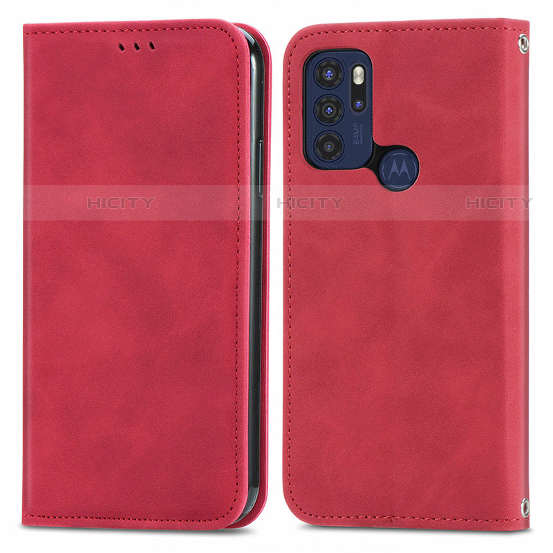 Funda de Cuero Cartera con Soporte Carcasa S04D para Motorola Moto G60s Rojo