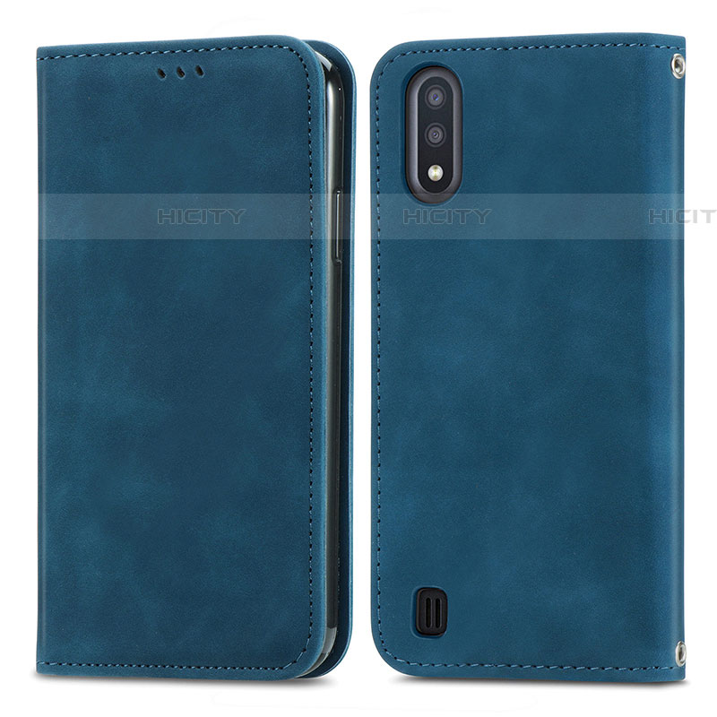 Funda de Cuero Cartera con Soporte Carcasa S04D para Samsung Galaxy A01 SM-A015 Azul