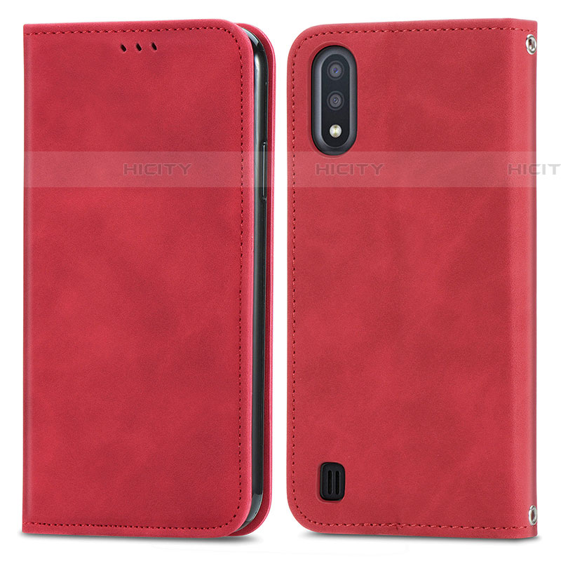 Funda de Cuero Cartera con Soporte Carcasa S04D para Samsung Galaxy A01 SM-A015 Rojo