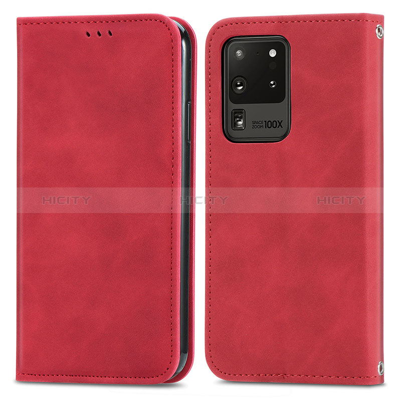 Funda de Cuero Cartera con Soporte Carcasa S04D para Samsung Galaxy S20 Ultra 5G Rojo